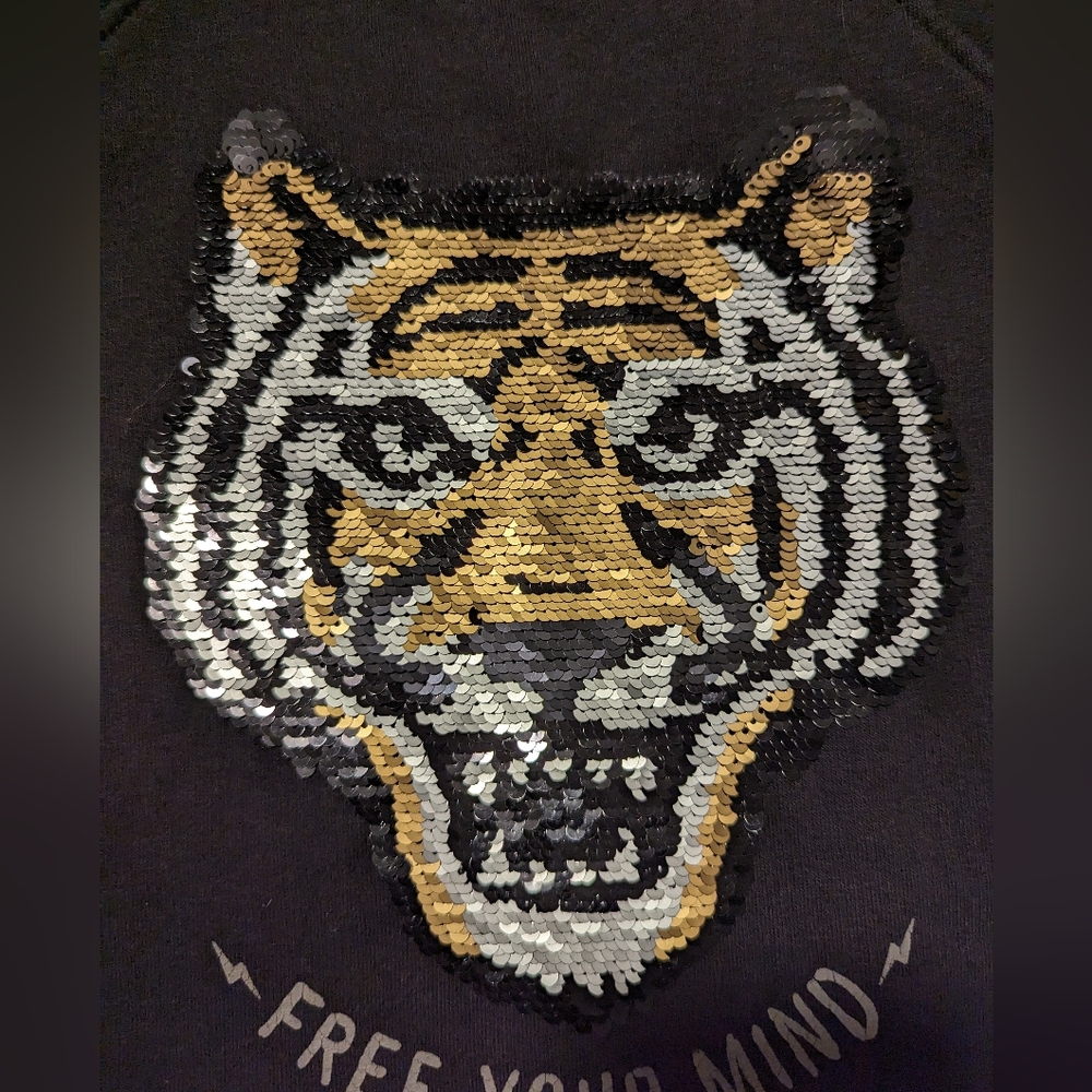 Mango kids black tiger sequin sweater. Size 5T